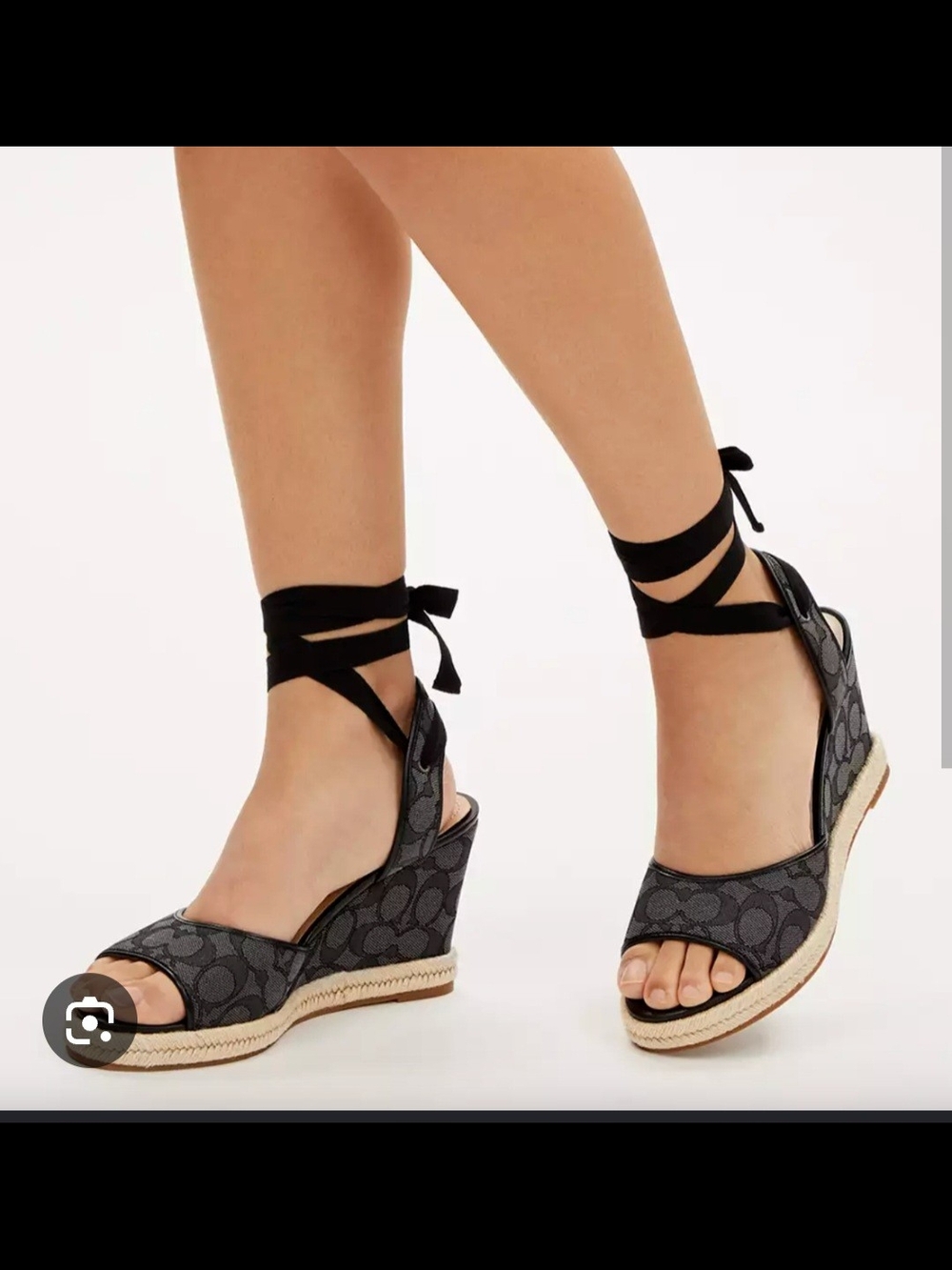 COACH Black Espadrille Wedge Sandals with Ankle Tie - Picture 5 of 7